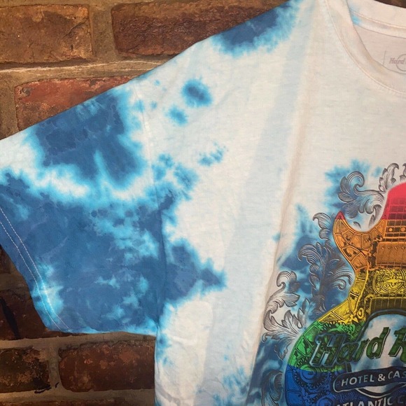Hard Rock Atlantic City Custom Blue Tie Dye Rainbow Graphic T-Shirt Size XL - Picture 2 of 5